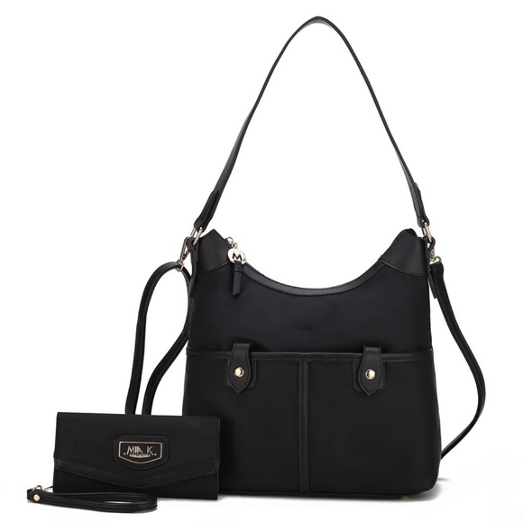 MKF COLLECTION • Black Harper Nylon Shoulder Bag Purse & Wallet Set - Picture 1 of 8